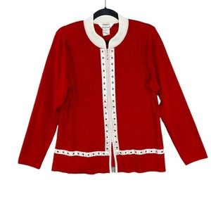 Misook Zip Up Red Cardigan Grommet Jacket